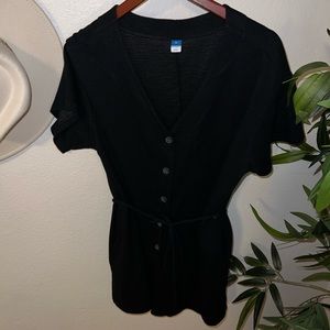 BLACK BUTTON ROMPER w/ String Tie Waist